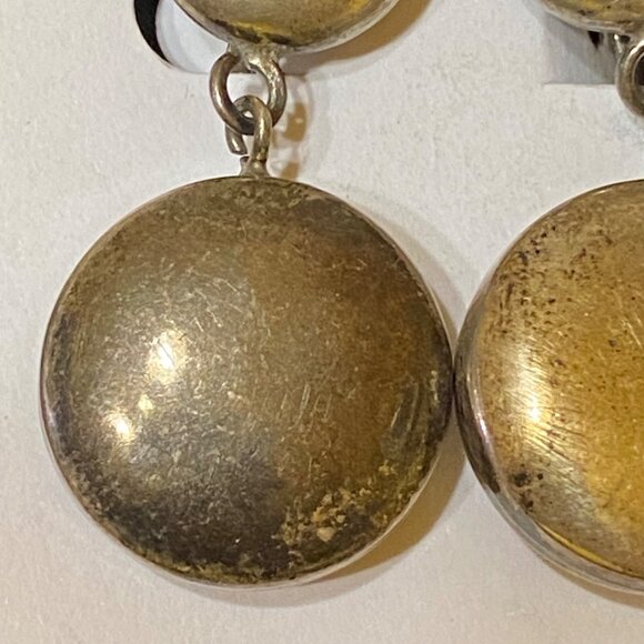 1.5" x .75" Vintage Sterling Silver Mexico Dangle Pierced Earrings - Picture 5 of 10